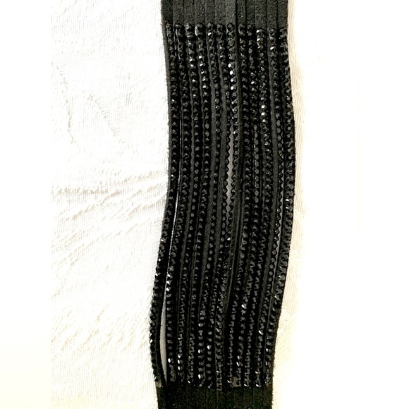 Black suede cuff style bracelet with sparkling black beaded strings adjustable - Picture 4 of 8